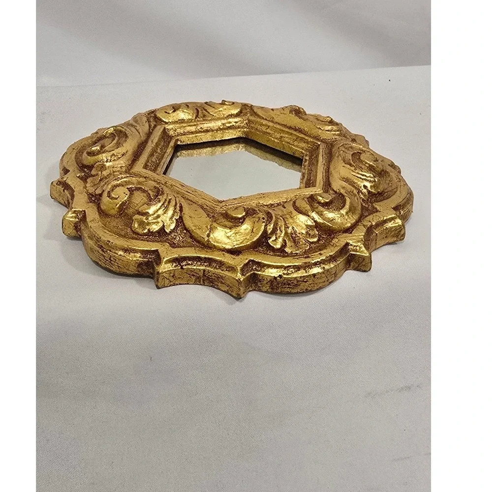 Vtg gold ornate wood carved wall mirror baroque rococo style gilt frame